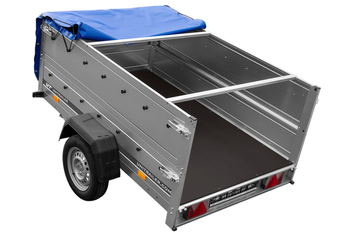 Autotrailer 200x125 UNITRAILER GARDEN 201 KIPP met BIS-zijwanden en blauw dekzeil