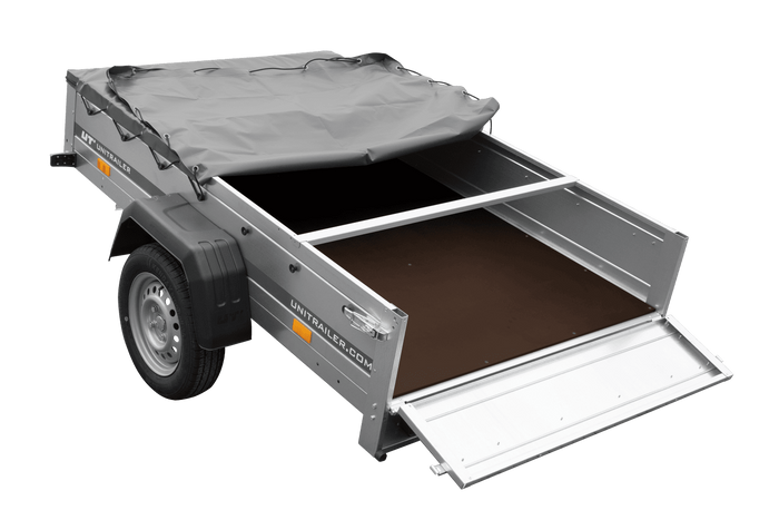 Autoaanhanger 200x125 UNITRAILER GARDEN 201 KIPP met H-0 frame en grijze afdekking