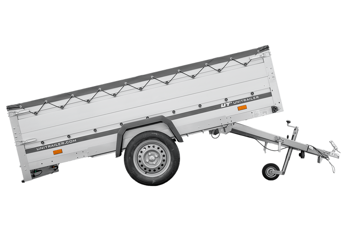Enkelassige aanhanger met aluminium zijwanden 264x125 Unitrailer Garden 264 KIPP ALU met BIS-zijwanden, H-0 frame en grijze afdekking