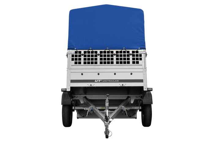 Autoaanhanger 200x125 UNITRAILER GARDEN 201 KIPP met gaaswanden, H-800 frame en grijs dekzeil