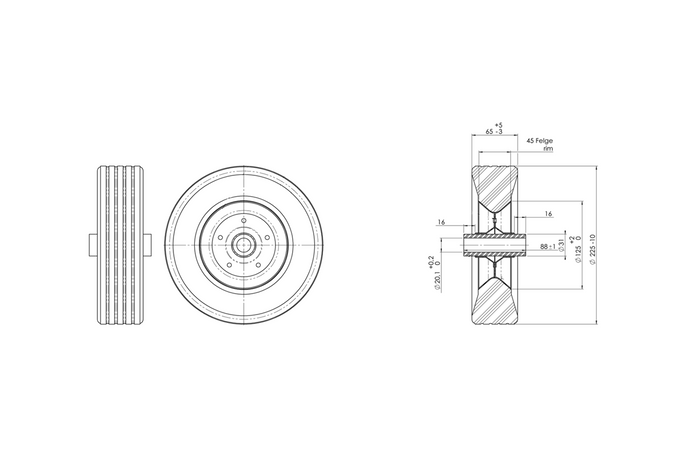 Reservewiel voor WINTERHOFF 255SB massief rubberen neuswiel 225x70mm