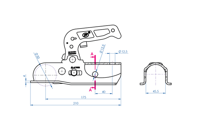 STEELPRESS BC-1700A kogelkoppeling voor 1700kg aanhangwagen met 45mm buisvormige dissel