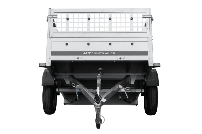 Enkelassige aanhanger 200x125 UNITRAILER GARDEN 201 KIPP met zijwanden van gaas