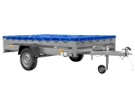 Enkelassige aanhanger op veren 264x150 UNITRAILER GARDEN 265/R KIPP met H-0 frame en blauwe afdekking
