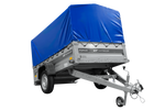 Enkelassige aanhanger 230x125 UNITRAILER FORCE 230 KIPP met H-800 frame en blauwe afdekking