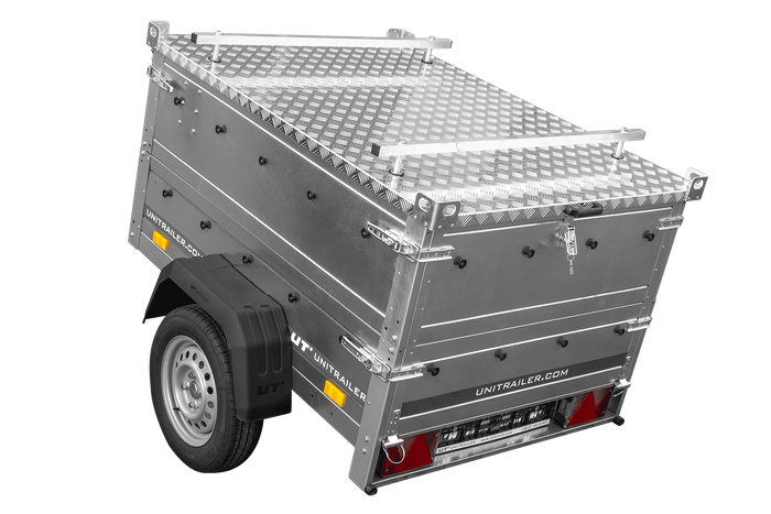 Enkelassige aanhanger 150x106 UNITRAILER GARDEN 150 KIPP met BIS-zijwanden en aluminium afdekking