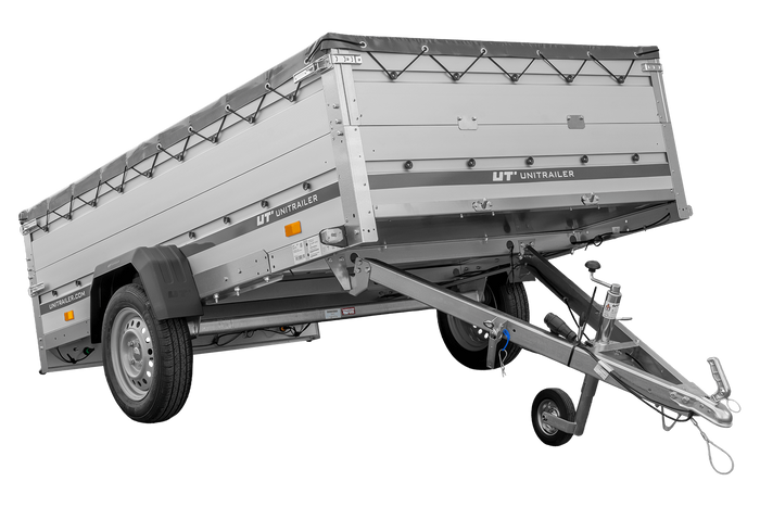 Enkelassige aanhanger met aluminium zijwanden 264x150 Unitrailer Garden 265 KIPP ALU met BIS-zijwanden, H-0 frame en grijze afdekking