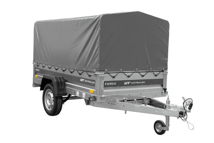 Autotransportaanhanger op veren 230x125 UNITRAILER FORCE 230/R KIPP met H-800 frame en grijze afdekking