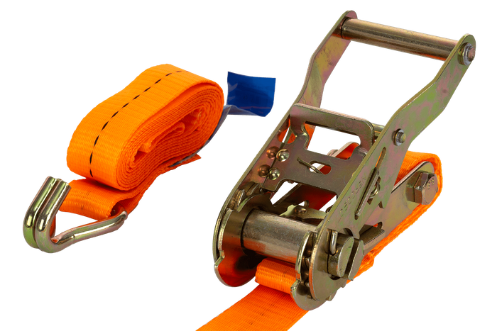 Set van vier UNITRAILER 2m/25mm/1t oranje transportbanden met spaninrichting