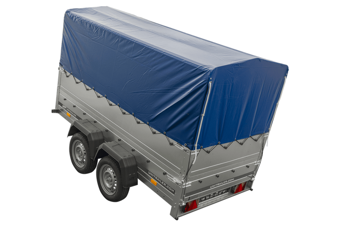 Twee-assige aanhanger 264x125 UNITRAILER GARDEN 264/2 KIPP met BIS zijwanden, H-800 frame en blauwe kap