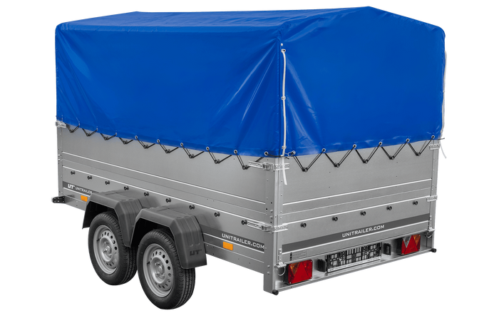 Lichte aanhanger 264x150 UNITRAILER GARDEN 265/2 KIPP met BIS-zijwanden, H-800 frame en blauwe afdekking