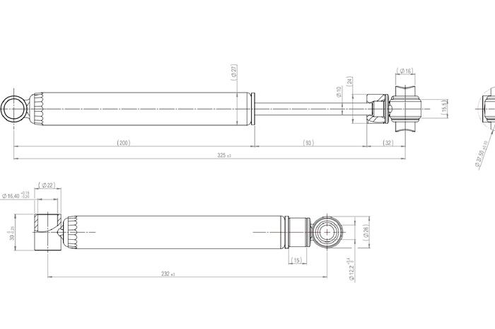 Schokdemper voor oplooprem/rem AL-KO 251S (oud type) voor aanhanger 2700 kg