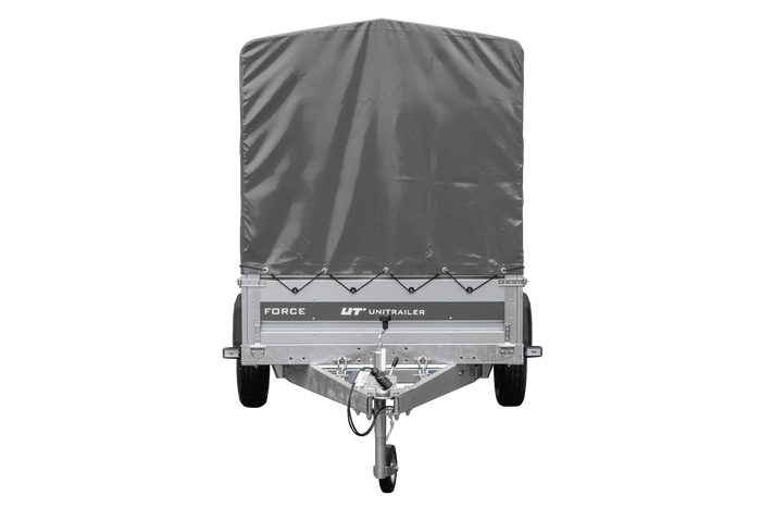 Autotrailer 264x125 UNITRAILER FORCE 264 KIPP met H-1100 frame en grijze afdekking