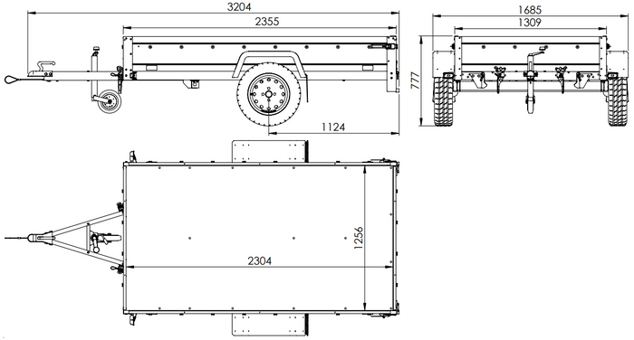 Enkelassige aanhanger met aluminium zijwanden 230x125 Unitrailer Garden 230 KIPP ALU met BIS-zijwanden, H-0 frame en blauwe afdekking