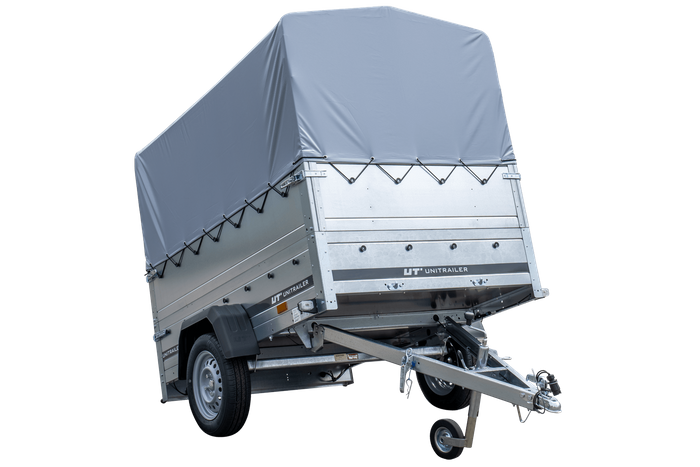 Opvouwbare aanhanger Garden Trailer 201 Unitrailer met opzetborden en huifzeil 200×125 MTM 750 kg