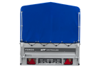 Enkelassige aanhanger op veren 264x125 UNITRAILER FORCE 264/R KIPP met H-800 frame en blauwe afdekking