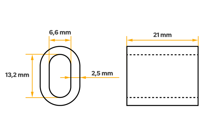 Aluminium connector voor DROMET ZLA.6 touwen, huls voor 6mm touwen