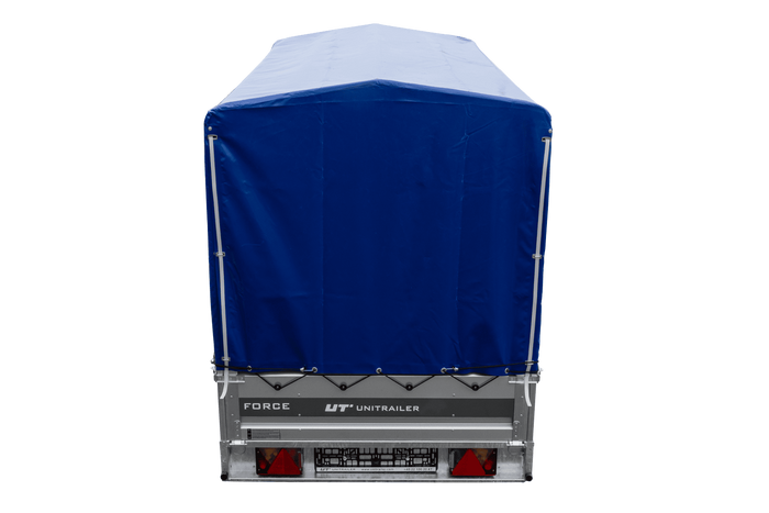 Autotrailer 264x125 UNITRAILER FORCE 264 KIPP met H-1100 frame en blauwe hoes