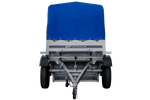 Lichte aanhangwagen Garden Trailer 150 KIPP met afmeting van 150x106 met blauwe zeil en huif MTM 750 KG 