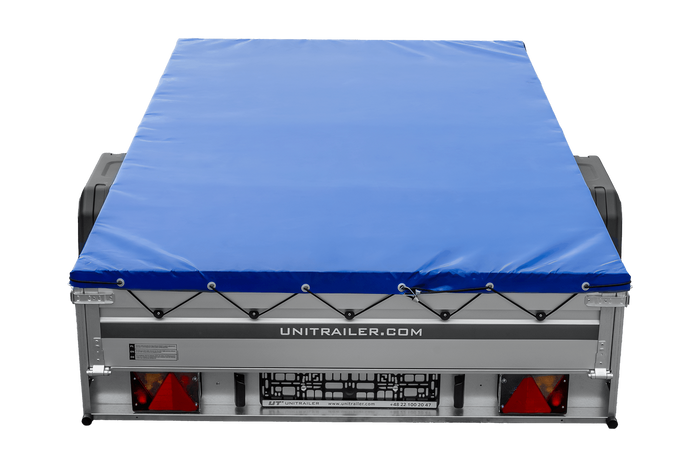 Autoaanhanger met aluminium zijwanden 264x150 Unitrailer Garden 265 KIPP ALU met H-0 frame en blauwe afdekking
