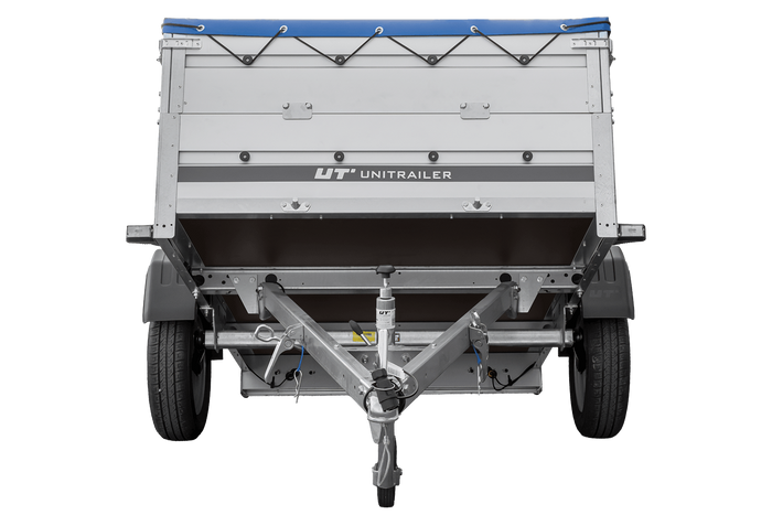 Autoaanhanger met aluminium zijwanden 200x125 Unitrailer Garden 201 KIPP ALU met BIS-zijwanden, H-0 frame en blauwe afdekking