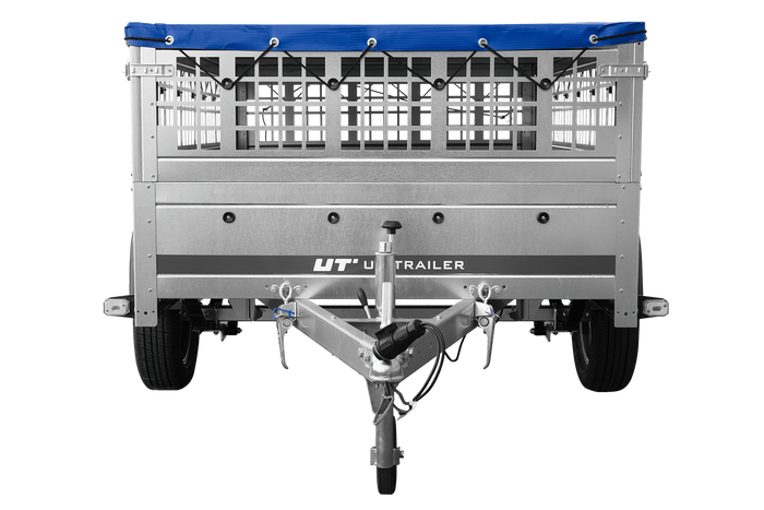 Autoaanhangwagen op veren 200x125 UNITRAILER GARDEN 201/R KIPP met gaaswanden, H-0 frame en blauwe afdekking