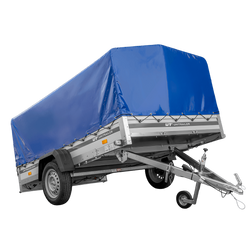 Enkelassige aanhanger met aluminium zijwanden 264x150 Unitrailer Garden 265 KIPP ALU met H-800 frame en blauwe afdekking
