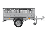 Enkelassige aanhanger 200x125 UNITRAILER GARDEN 201 KIPP met gaaswanden en grijze afdekking