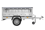 Enkelassige aanhanger 200x106 UNITRAILER GARDEN 200 KIPP met gaaswanden, H-0 frame en grijze afdekking