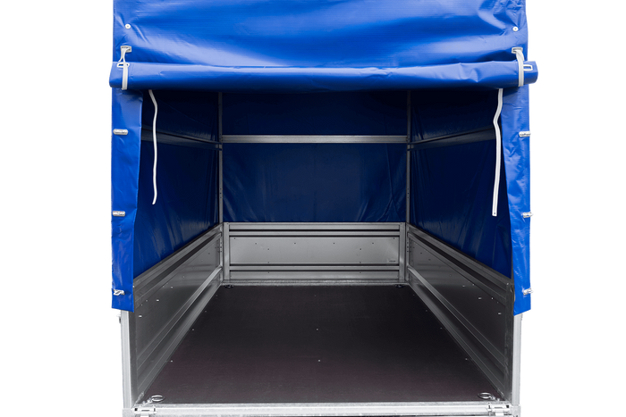 Lichte aanhanger 230x125 UNITRAILER FORCE 230 KIPP met H-1100 frame en blauwe hoes