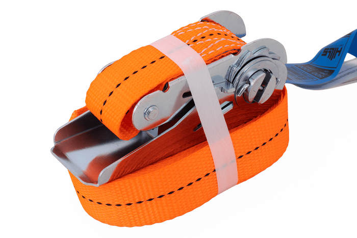 Set van vier HERMON 5m/25mm/1t hijsbanden met spanner, banden uit één stuk voor het vastbinden.