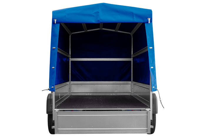 Tweeassige aanhanger 264x125 UNITRAILER GARDEN 264/2 KIPP met H-1100 frame en blauw dekzeil