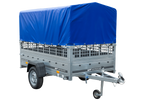 Enkelassige aanhanger 230x125 UNITRAILER GARDEN 230 KIPP met gaaswanden, H-800 frame en blauw dekzeil