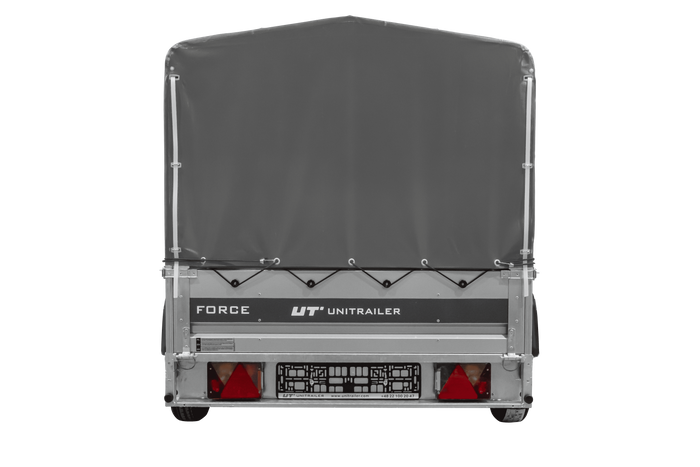 Autotransportaanhanger op veren 230x125 UNITRAILER FORCE 230/R KIPP met H-800 frame en grijze afdekking