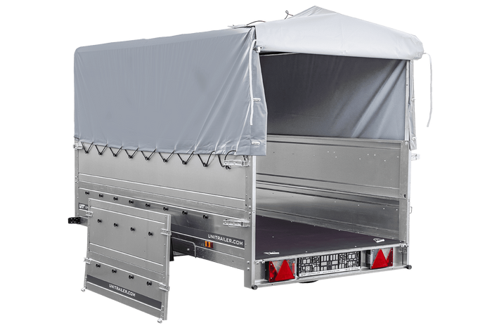 Lichte aanhangwagen op veren 264x125 UNITRAILER GARDEN 264/R KIPP met BIS zijwanden, H-800 frame en grijze afdekking