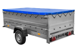 Enkelassige aanhangwagen op veren 264x125 UNITRAILER GARDEN 264/R KIPP met BIS zijwanden, H-0 frame en blauw dekzeil