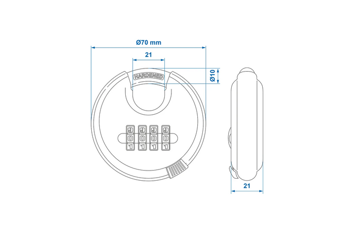 Rond hangslot met cijferslot ProPlus 341317 beugelhangslot met code 70 mm