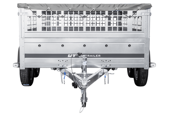 Lichte aanhanger 264x150 UNITRAILER GARDEN 265/2 KIPP met gaaswanden, H-0 frame en grijze afdekking