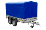 Tweeassige aanhanger met aluminium zijwanden 264x125 Unitrailer Garden 264/2 KIPP ALU met frame H-1100 en blauwe afdekking