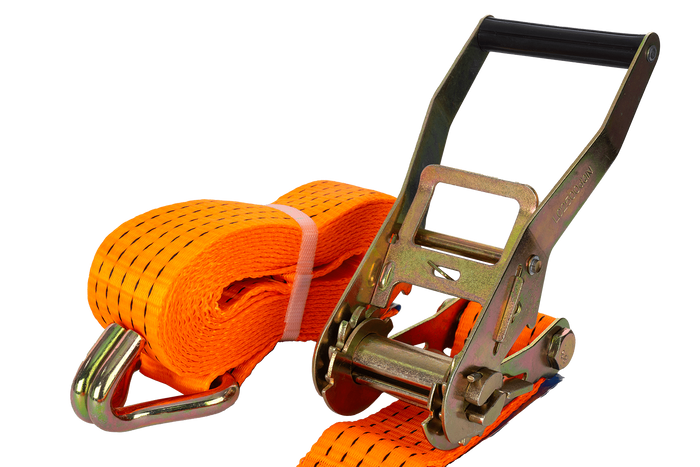 Set van vier UNITRAILER 5m/50mm/5t oranje transportbanden met spaninrichting