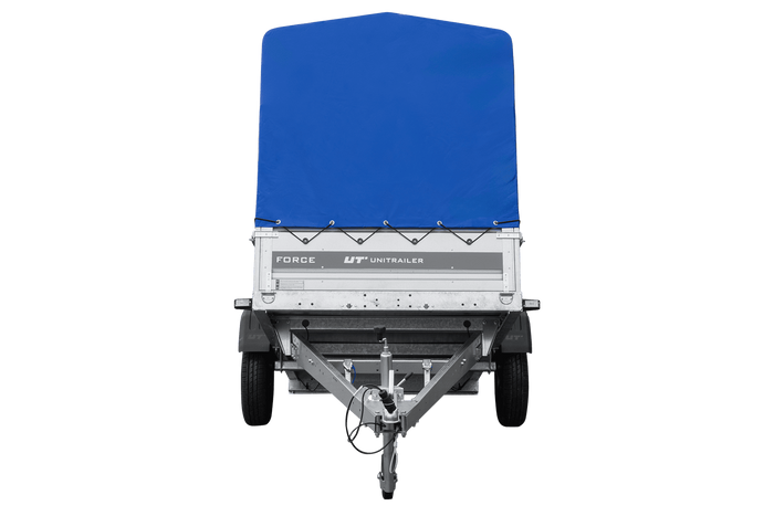 Lichte aanhanger 230x125 UNITRAILER FORCE 230 KIPP met H-1100 frame en blauwe hoes
