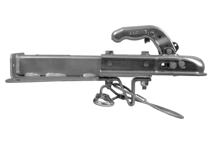 KNOTT KQ14-A+KZE7.5 kogelkoppeling voor een aanhanger van 1400 kg met een V-vormige dissel.