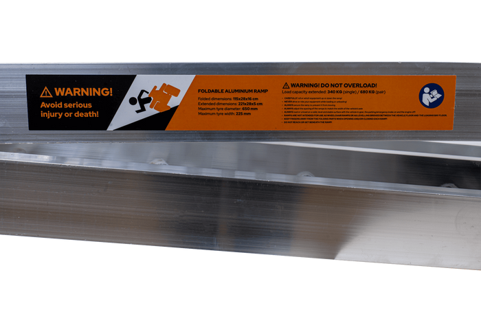 UNITRAILER ALR003 opklapbare aluminium oprijplaat voor aanhanger 221 cm 340 kg met riem en steun