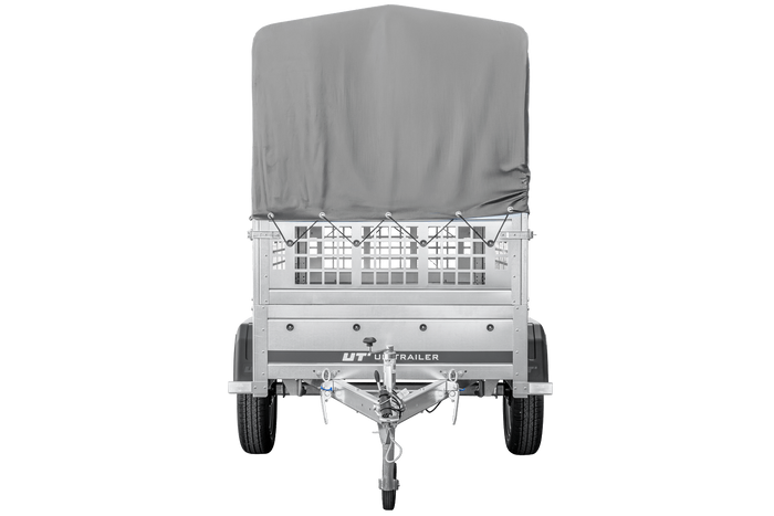 GARDEN TRAILER 200 KIPP autoaanhanger met steunwiel, mesh zijkanten en H-800 frame met grijze hoes