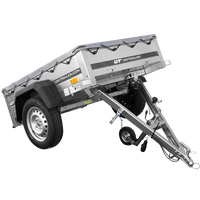 Garden trailer 150 kipp met steunwiel, frame h-0 en grijs dekzeil