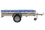 Garden trailer 230 kipp met steunwiel en platte blauwe afdekking
