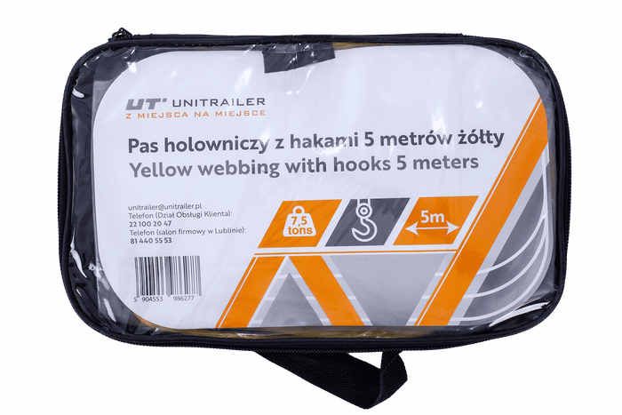 Sleepkabel met haken UNITRAILER sleepband 5m/50mm/7,5t geel