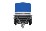 Twee-assige aanhanger 264x125 UNITRAILER GARDEN 264/2 KIPP met H-800 frame en blauwe afdekking