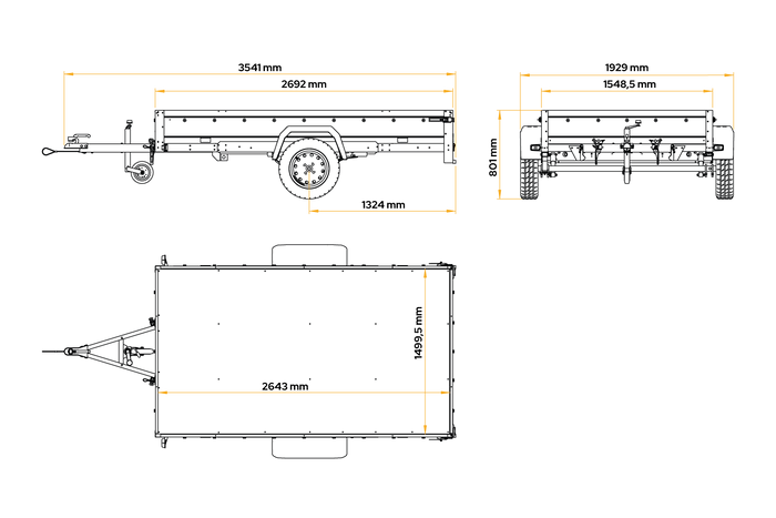 Enkelassige aanhanger op veren 264x150 UNITRAILER GARDEN 265/R KIPP