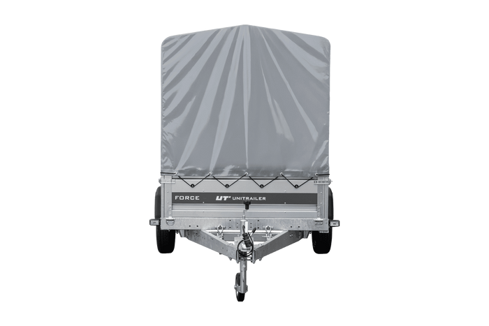 Enkelassige aanhanger op veren 264x125 UNITRAILER FORCE 264/R KIPP met H-1100 frame en grijze afdekking